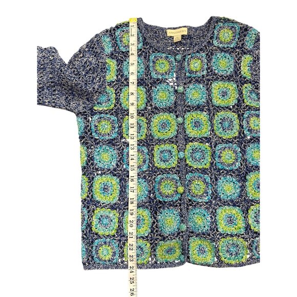 Appleseeds Crochet Cardigan Sweater Blue Green Button-Up Womens Size M NEW - Picture 6 of 8